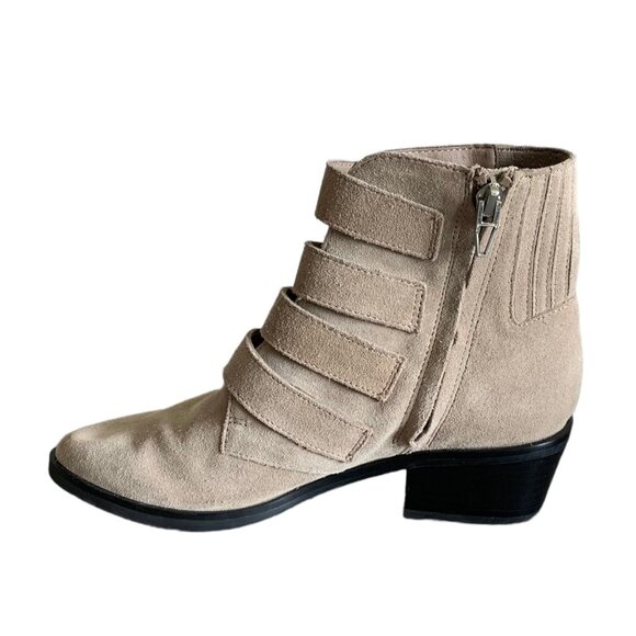 DOLCE VITA Taupe Suede Women's Quadruple Buckle Pointed-Toe Ankle Boots Size 6.5 - Picture 3 of 9